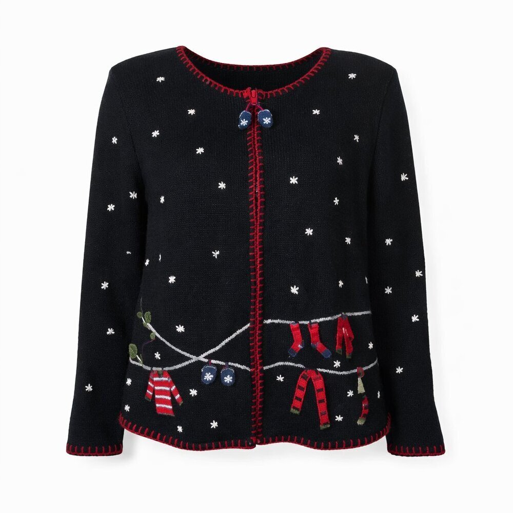 Coldwater Creek Womens Zip Front Long Sleeve Ugly Christmas Sweater Size 1X